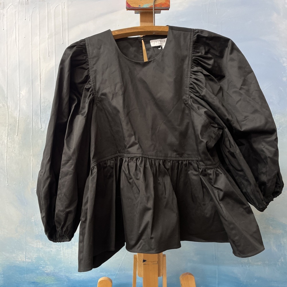 Hunter Bell Puff Sleeve Balloon Black Shirt NWOT Medium Self